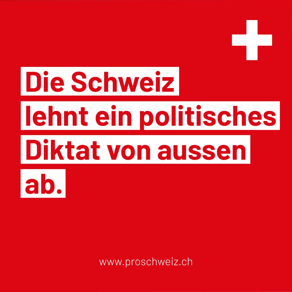 Die #Schweiz hat als souveränes Land, das eigene Entscheidungen trifft, grossen Erfolg und Wohlstand erarbeitet. Gegen politische Diktate und Einflussnahme von aussen müssen wir uns konsequent abgrenzen. Werde jetzt Mitglied bei Pro Schweiz. 🇨🇭 #ProSchweiz