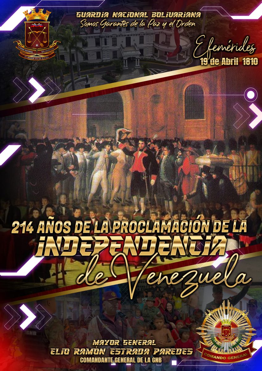 Hoy #19Abr se conmemora 214° años de la Proclamación de la Independencia de Venezuela, que simboliza la unión y determinación de aquellos héroes valientes que desafiaron la esclavitud y el yugo español.
