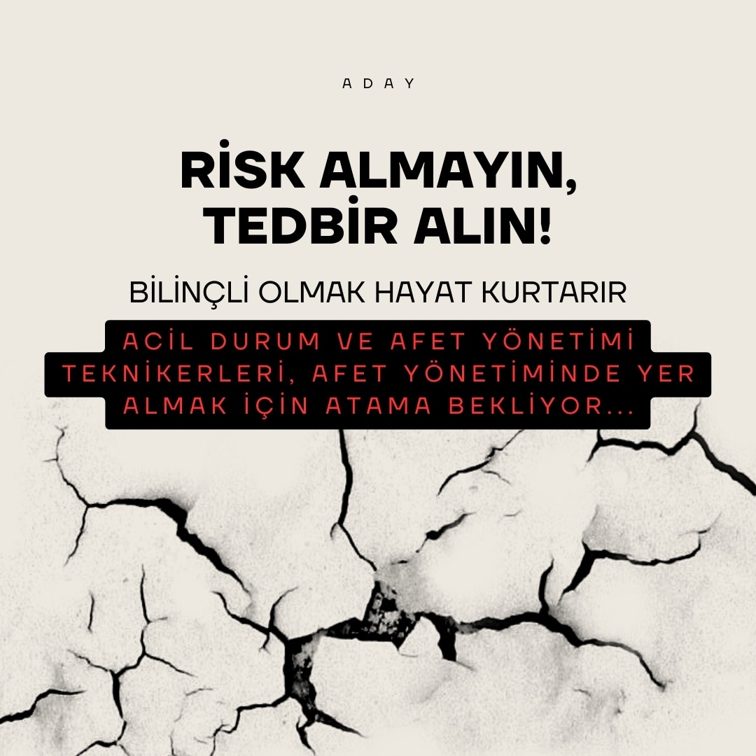 AdayAcil's tweet photo. @DurumVe @RTErdogan Sayın Cumhurbaşkanım, herkese atama müjdesi verdiniz. Bizler ACİL DURUM VE AFET YÖNETİMİ ÖNLİSANS MEZUNLARI  da sizlerden gelecek atama müjdesini bekliyoruz 
#deprem
AcilDurumTeknikeriAtama 
Cumhurbaşkanımız Sayın @RTErdogan 
@akkadinistanbul https://t.co/45YLpuEZrY