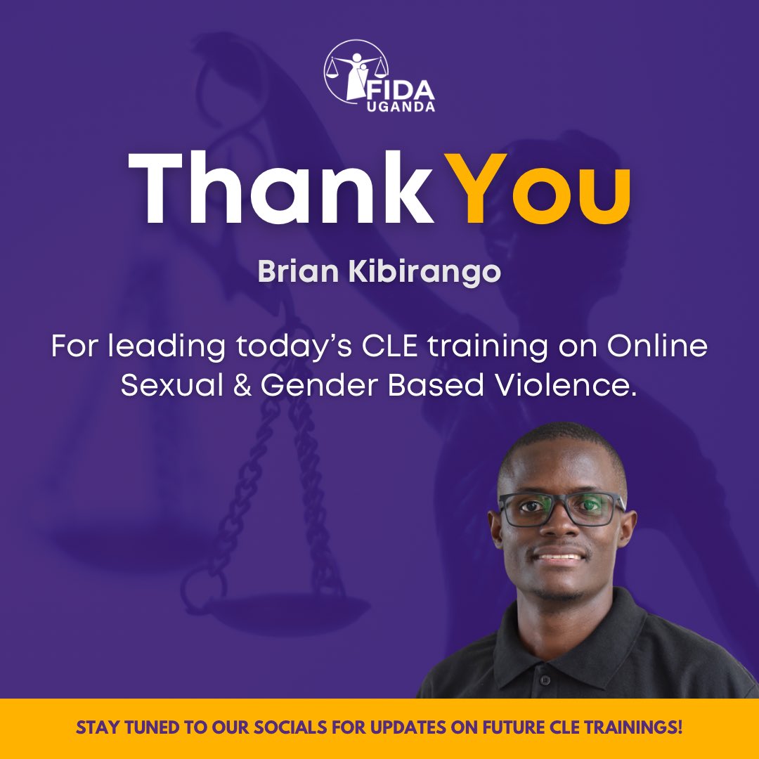 #CLETraining ⚖️

#FIDAUg extends sincere gratitude to Brian Kibirango for taking the time to lead our trainees online for a half day training session on “Online Sexual and Gender Based Violence.”

It was a very informative and educational session, highly relevant to the times we…