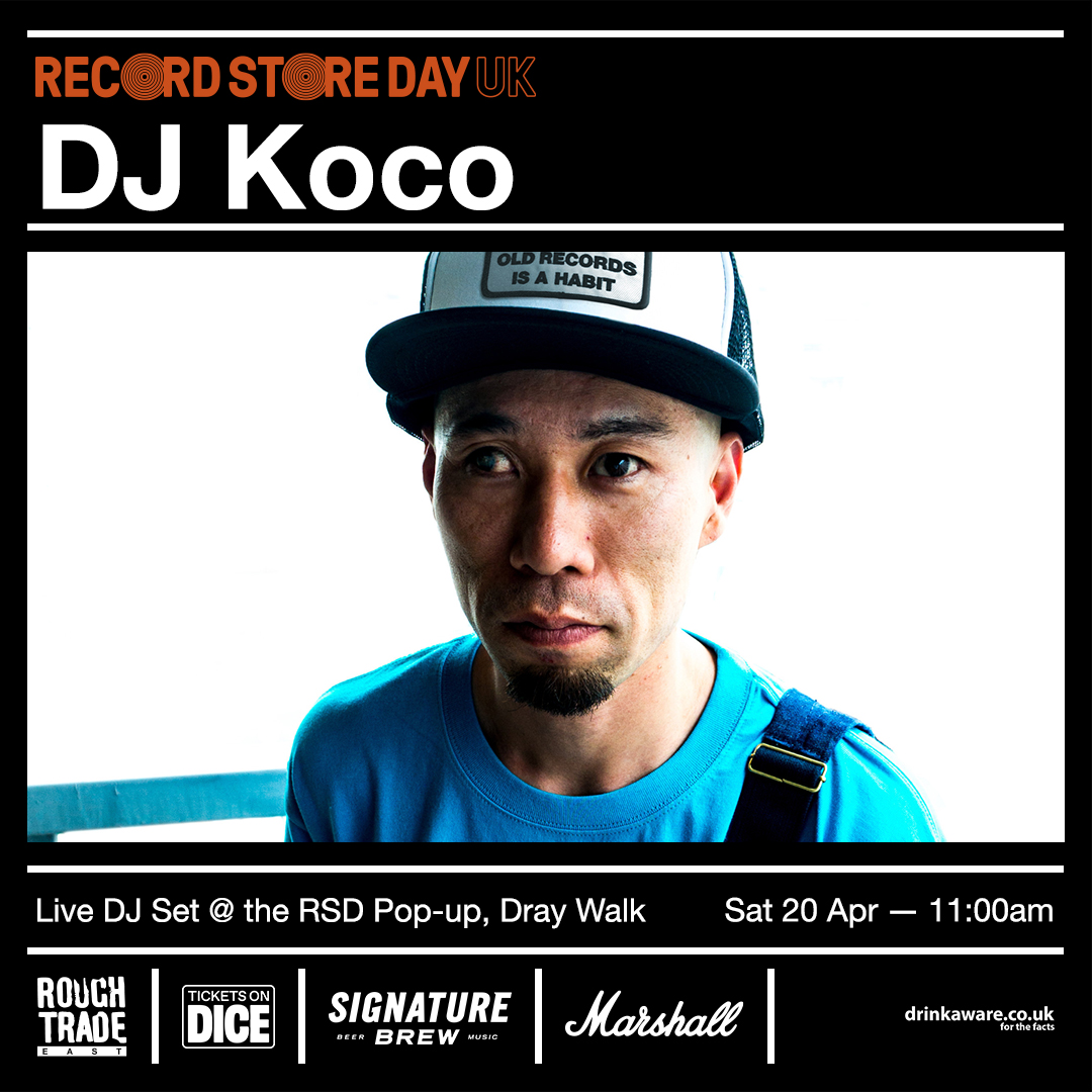 The legendary DJ KOCO will be playing live in-store for @RSDUK at @RoughTrade East tomorrow from 11am. This is not one to miss! Free entry.