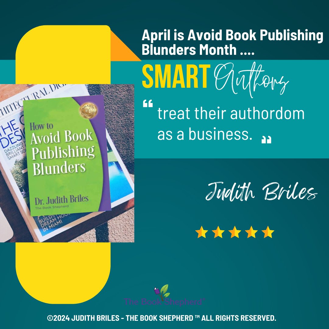 @SempaiGreg @AWerewolfsStory April is Avoid Book Publishing Blunders Month .... Smart authors treat their authordom as a business.

bit.ly/BlundersBook 
#JudithBriles #TheBookShepherd #BookMarketing #BookPublishing #BookRecommendation #Bookstagram #BookTok