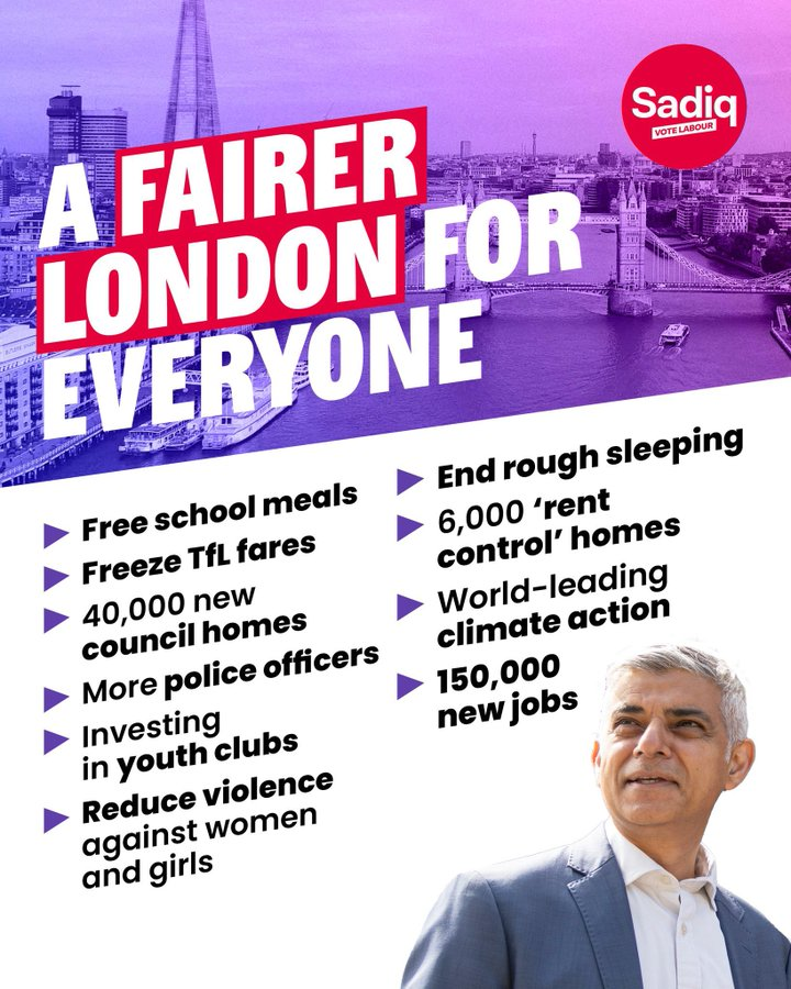 #VoteLabour 2ND MAY for @SadiqKhan to continue as @LondonLabour @MayorofLondon : @Springfield_Lab Secretary @sartain_stephen steve said, ' @TfL Fares Frozen; Free School Meals Extended: More Social Housing; Reduce violence against women and girls #VoteLabour 2NDMAY @UKLabour '