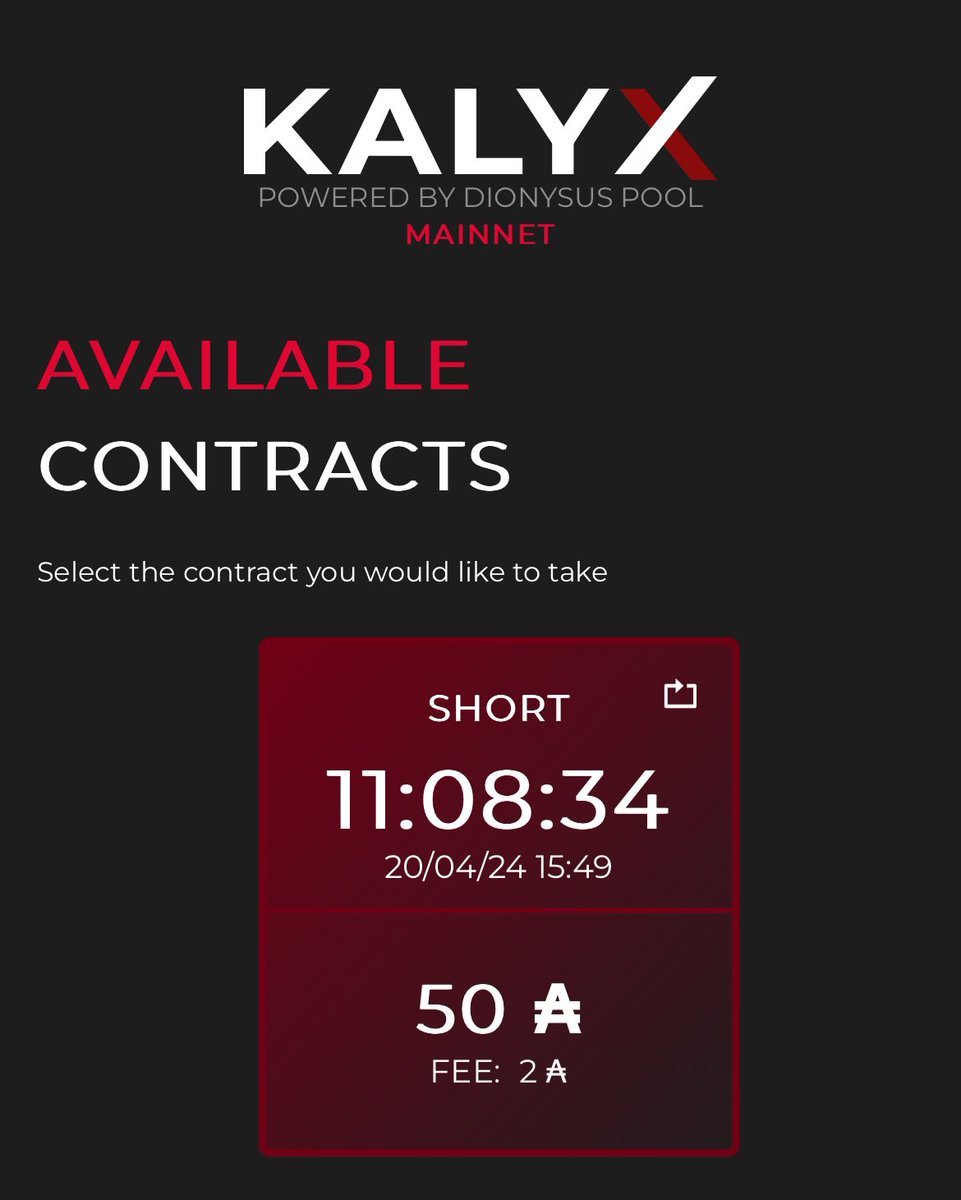 New SHORT / LONG contracts are open on Kalyx. Take a current contract or create new. Easy action in 3 steps 💨

👉kalyx.io