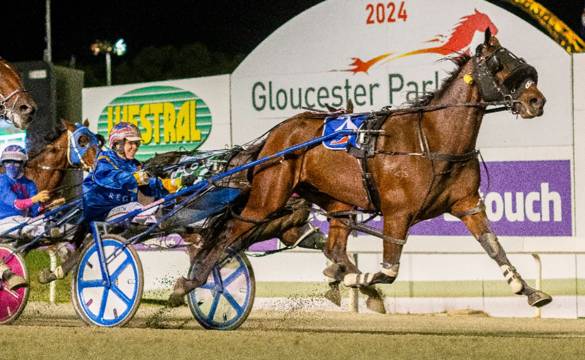 Check that smile … Kate Gath <a href="/GathRacing/">Gath Racing</a> as Catch A Wave wins the $1.25mil Gp1 Nullarbor <a href="/GloucesterPark/">Gloucester Park</a> and passes $2mil in prize money. 
Great pic <a href="/Pacepix_AU/">PACEPIX</a>