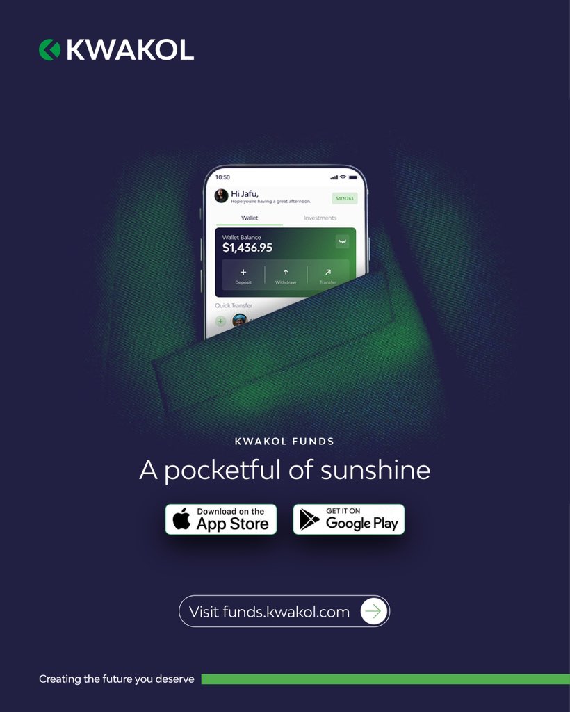 Crafted for the purpose of surpassing alternative high-return investments. 

Download the Kwakol Funds app and simplify the access to your funds. 

Discover quick, simple and convenient ways to take command of your funds, on your mobile phone.

Visit:funds.kwakol.com