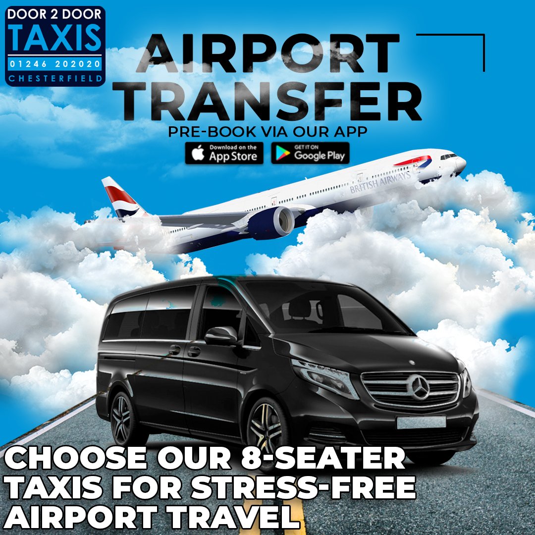 door2doortaxis's tweet photo. Planning your next holiday getaway? ✈️ Enjoy a hassle-free airport transfer in our range of spacious taxis. 
📲 Download our app: https://t.co/IE2otceZOP
📞 01246 202020
🌐 https://t.co/bj2x8r1h31
-
-
-
#Door2Door #Chesterfield #ChesterfieldTaxis #Derbyshire #AirportTransfer https://t.co/j5oGdXZBJD