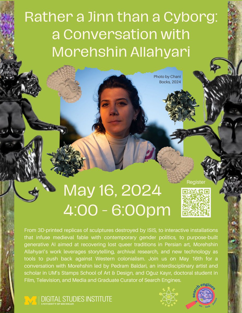 Join us for the last Search Engines event until next Fall... RATHER A JINN THAN A CYBORG: a Conversation with Morehshin Allahyari + @PedramBaldari + @oguzkayir Thursday, May 16th 4:00 - 6:00pm ET on Zoom