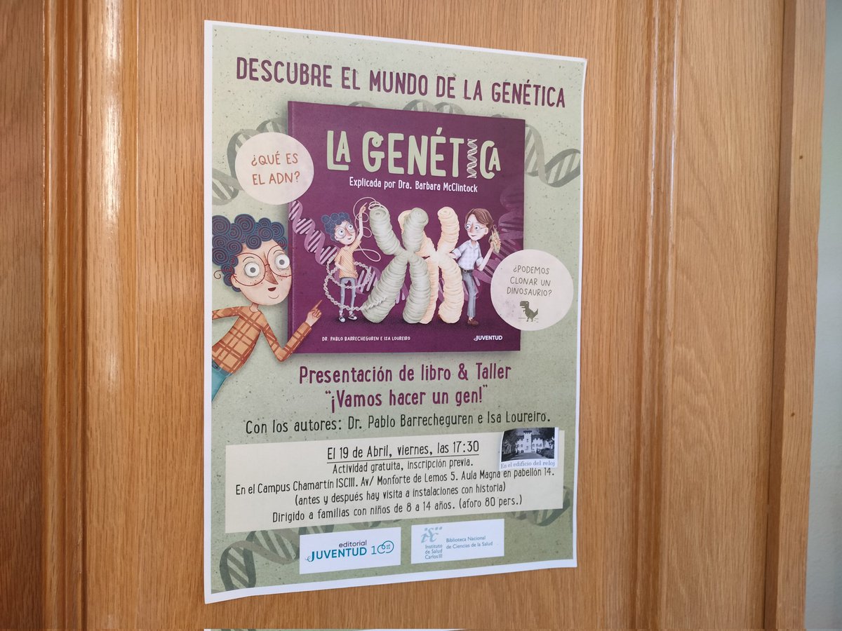SaludISCIII's tweet photo. Comienza el taller literario #ISCIII de divulgación científica para público infantil y juvenil, organizado desde la Subdirección de Terapia Celular, la @BNCSisciii y nuestra UCC+I.

🧬 Presentamos el Libro La Genética, con sus autores @pjbarrecheguren e @isalou_sciart. https://t.co/yIzBFBLM7X
