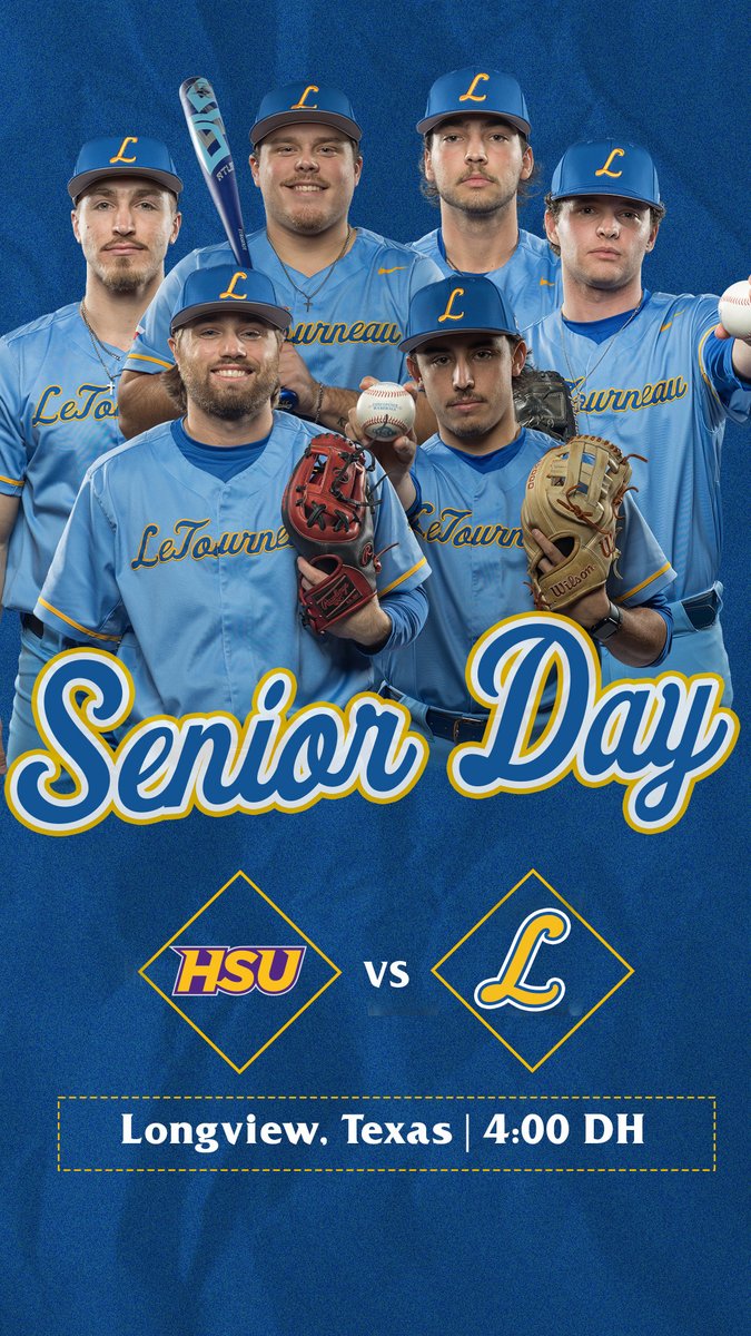 SENIOR DAY! @LETU_Baseball will honor its seniors between games of today's DH with Hardin-Simmons. 🆚 Hardin-Simmons ⏰ 4:00 PM (DH) 📍 Conrad-Vernon Field 🎥/📊 letuathletics.com/live #LeTourneauBuilt #d3baseball