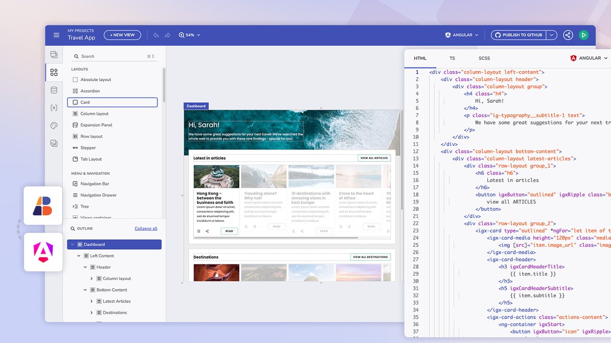 Streamline your Angular projects with App Builder!🌎

You can easily create high-performing apps, using a toolbox of 65+UI components, production-ready #Angular code generation, comprehensive data &amp; interaction features, and more.

👉 Explore those now: bit.ly/3vNXg1S