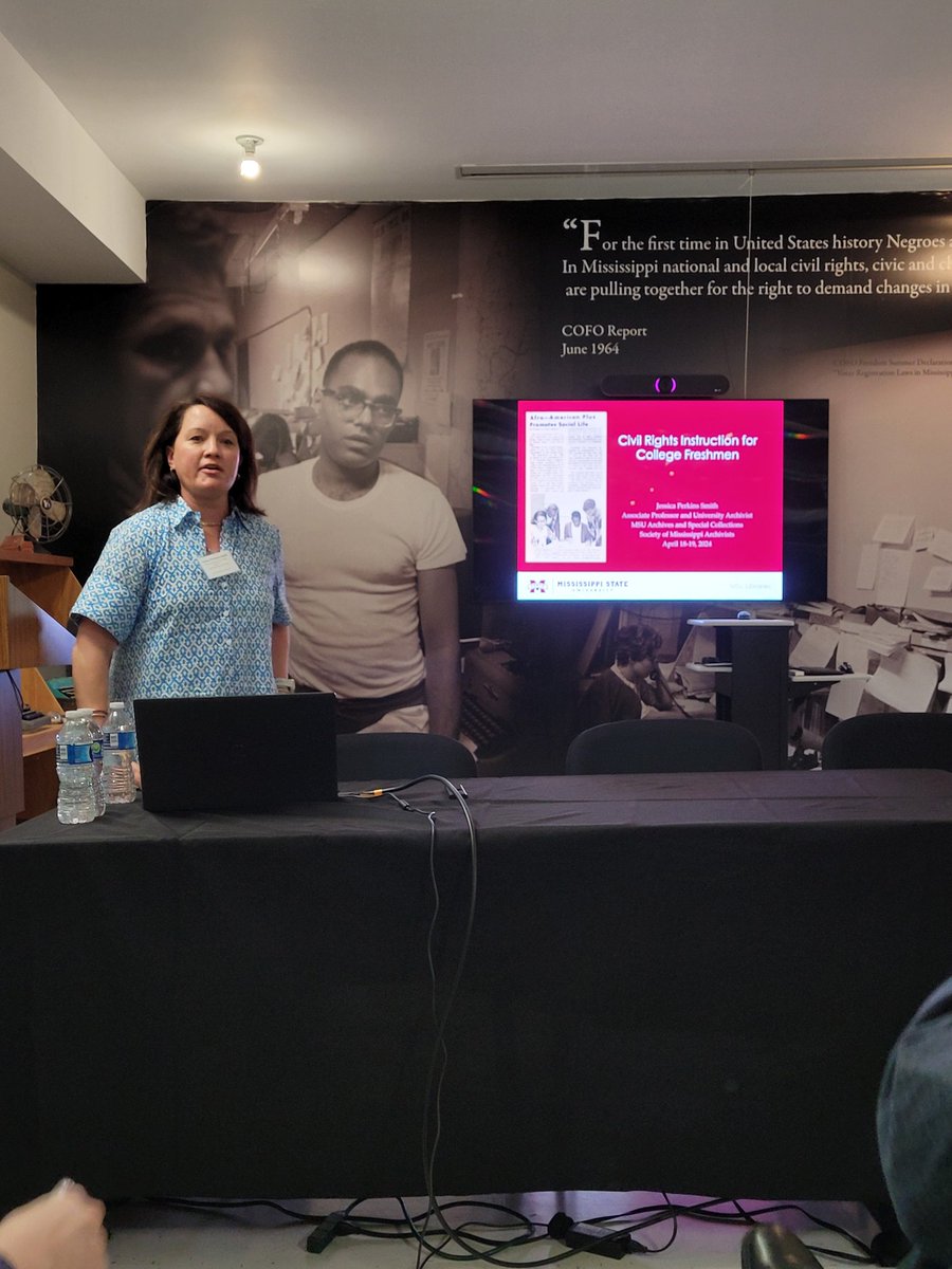 For the last session of our annual meeting, we have "Exploring Civil Rights in Archival Instruction," with <a href="/UMLibraries/">University of Mississippi Libraries</a>' Greg Johnson, <a href="/SouthernMiss/">Southern Miss</a>' @clawfoottub, and <a href="/msu_libraries/">Mississippi State University Libraries</a>' @JPerkSmith.