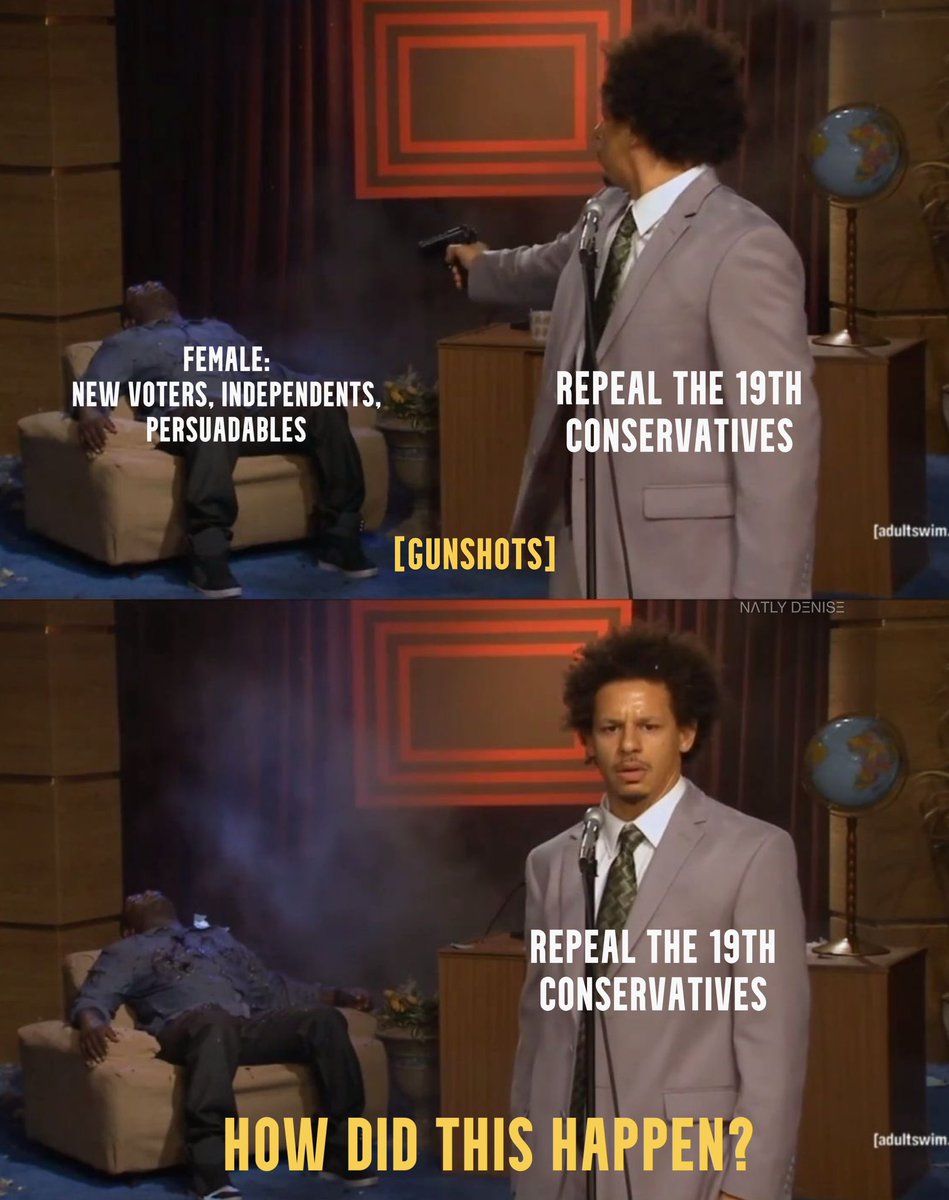 Right. So conservatives 𝙬𝙤𝙪𝙡𝙙 𝙗𝙚 smart enough to not push away that targeted demographic by saying idiotic things about that targeted demographic, right? Because I would think that that would be much quicker than the latter proposal of repealing a portion of the