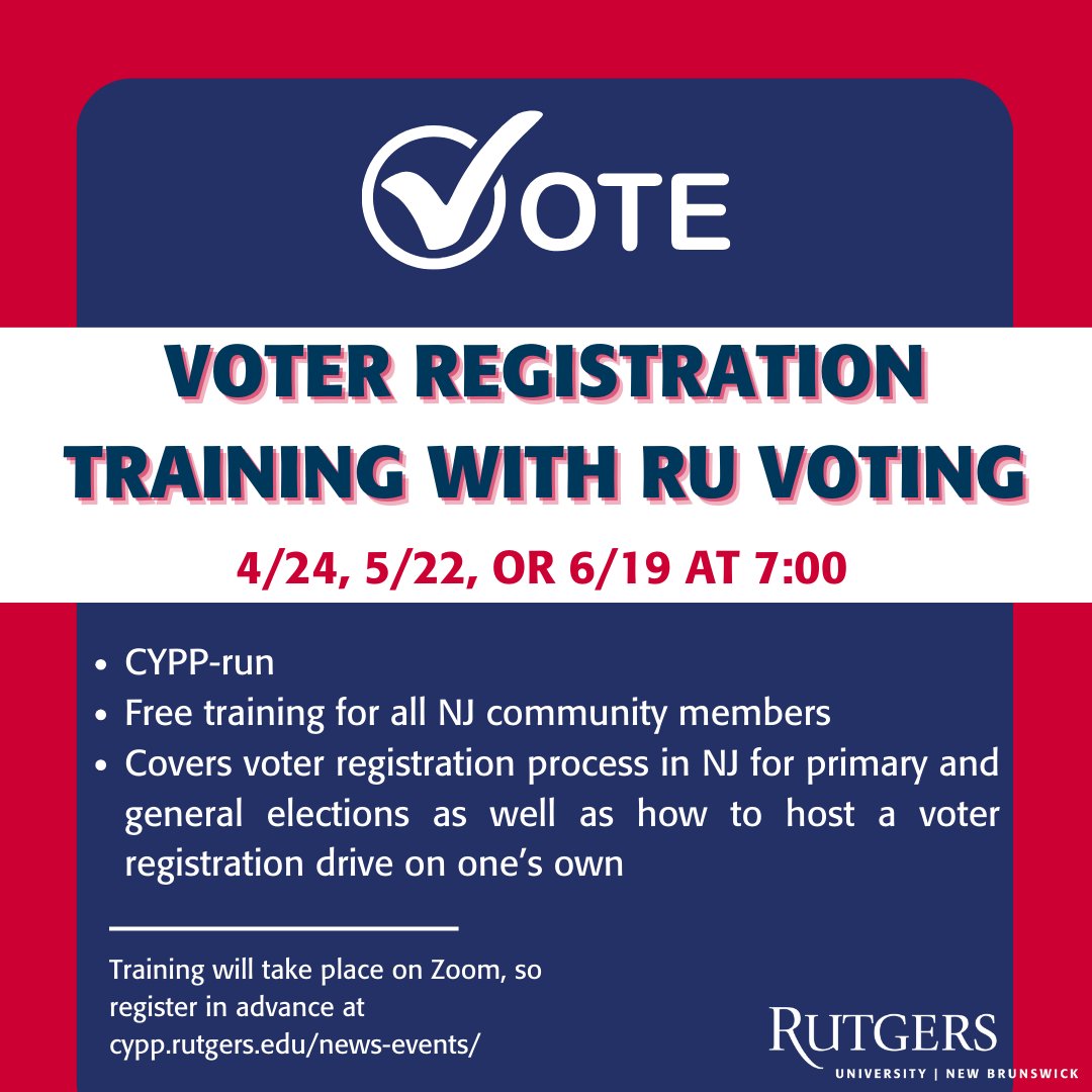 cyppyelp's tweet photo. Register at https://t.co/Qd6LXqgEgk for free voter registration training with @rutgerscypp's RU Voting! https://t.co/1W13lbzM0Y