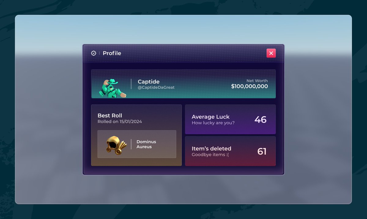 🎲 - RNG Game Profile Screen

#Roblox #RobloxDev #RobloxUI