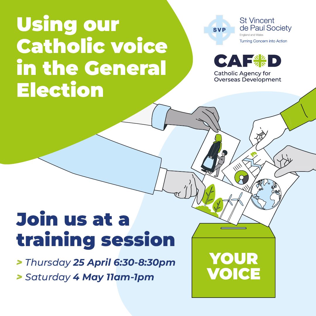 The next General Election is an opportunity for Catholics to reach out to candidates and draw attention to the issues we care about. Together with @SVPEnglandWales, we have two training sessions available to help your voice be heard. Find out more ⤵️ buff.ly/4aYAcw4