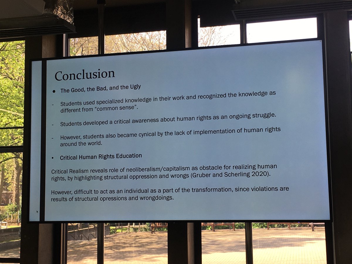 Exciting 2 listen 2 @IOE_London doctoral researcher @mizsdafreeze present action research on the achievements & limitations of transformative citizenship education & powerful knowledge @ #IAHRE2024 this afternoon. Interesting 2 reflect on how knowledge can empower and disempower!