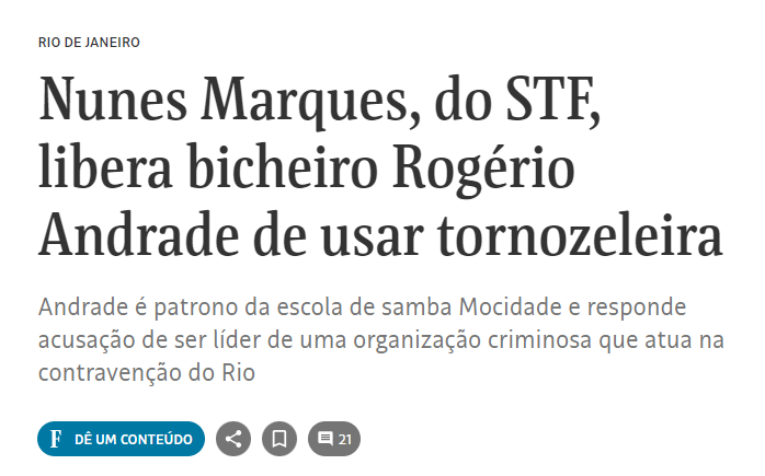 Ministro do STF indicado pelo Lula liberou bicheiro de usar tornozeleira. Lula é aliado de criminosos. Ah não, foi o ministro indicado pelo Bolsonaro que fez isso.