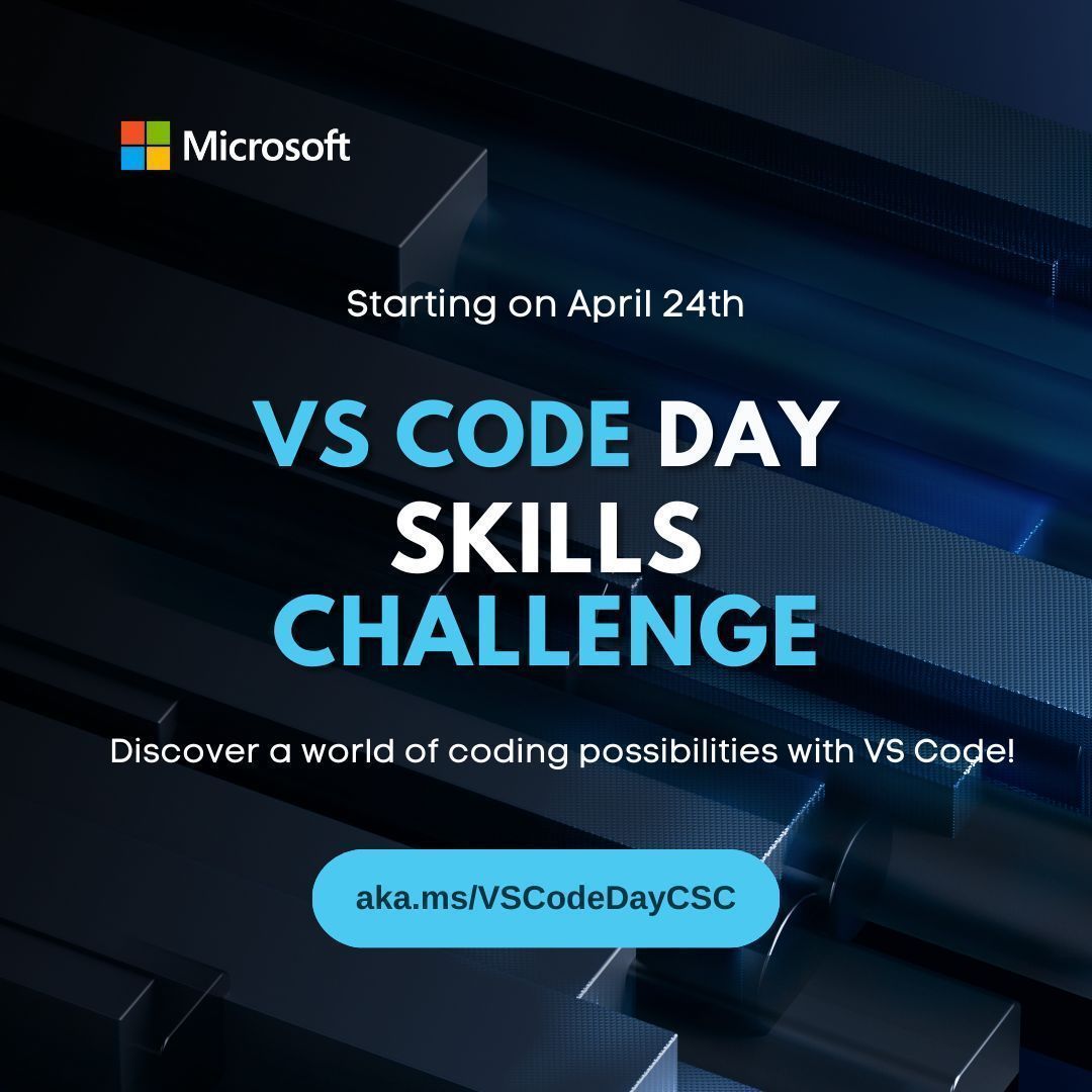 ✨ Are you ready to level up your coding skills?✨ 🙌 Join #VSCodeDayCSC! Learn about AI, Data Science & more with VS Code! 🎉 Elevate your coding skills with this amazing editor. Up for a challenge? Join 👉 aka.ms/VSCodeDayCSC #Microsoft #Coding #Programming #VSCode