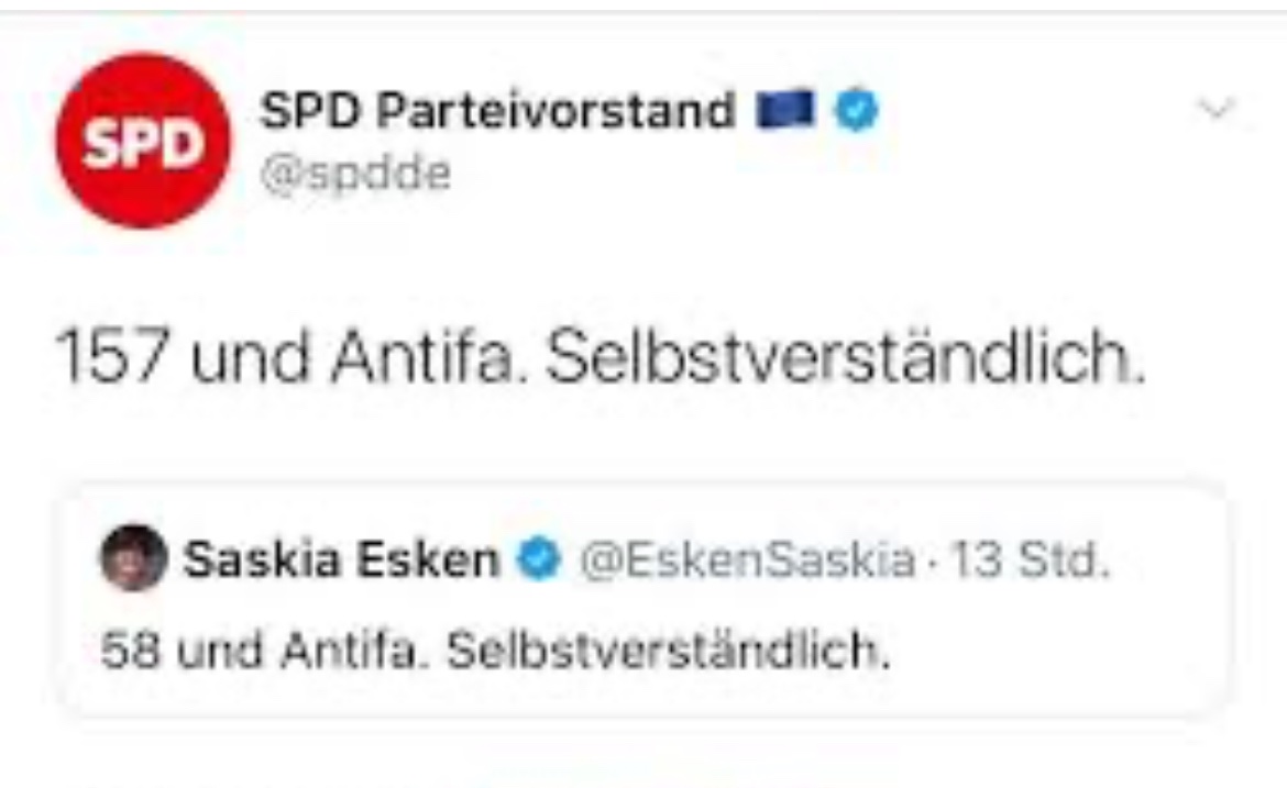 FreifrauvonF's tweet image. 👉 @spdde Antifa.
 
👉 @EskenSaskia Antifa.

 👉 #FCKAntifa Selbstverständlich.