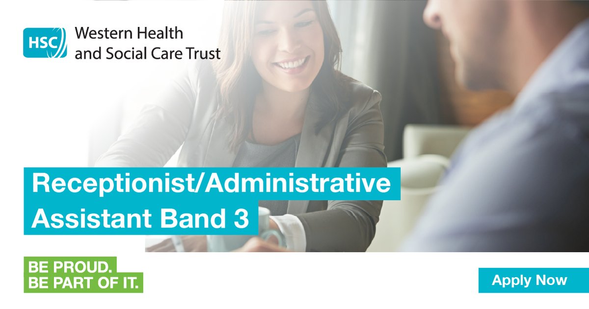 The @WesternHSCTrust are seeking a Receptionist/Administrative Assistant Band 3 to be based in the Chief Executive’s Office at Altnagelvin Hospital on a permanent, full-time basis. Apply online today: hubs.ly/Q02ttvTY0