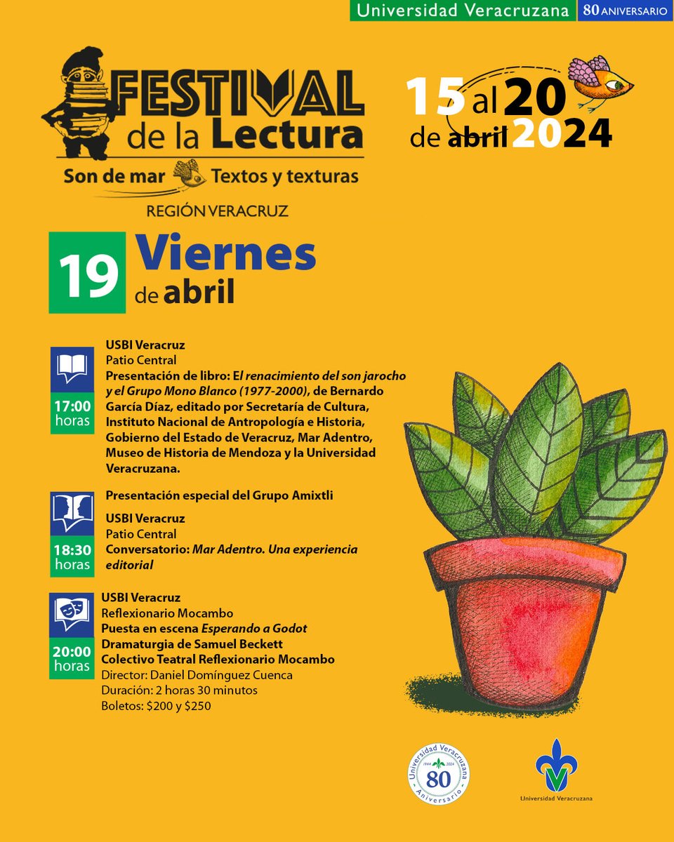 #ComunidadUV #RegiónVeracruz Asiste a las actividades de este viernes en el Festival de la Lectura 2024 'Son de mar: Textos y texturas'. Aquí encontrarás las sedes y los horarios. ¡Te esperamos!