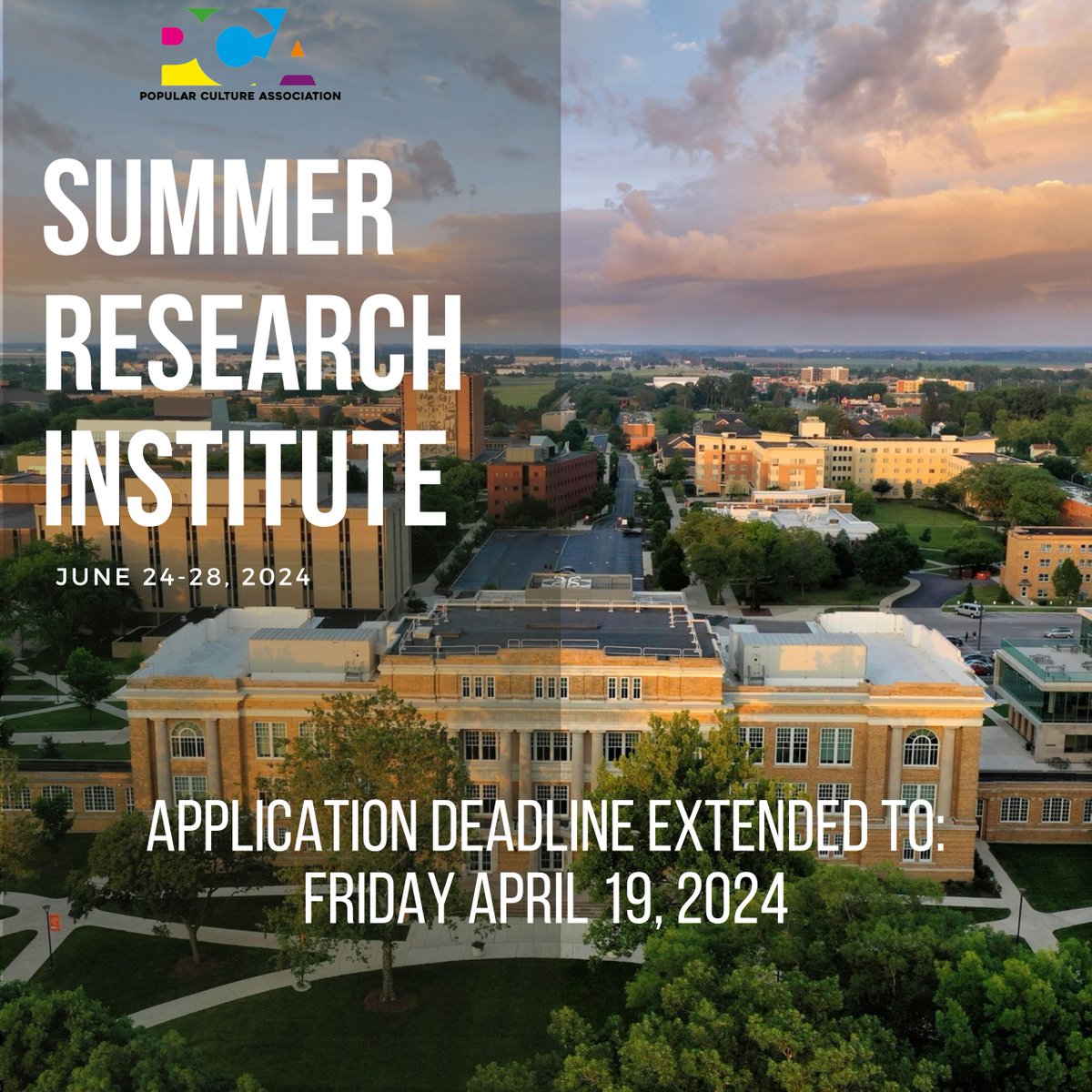 📢 Friendly Reminder: 🎉 Join us for the 2024 Summer Research Institute, hosted by Bowling Green State University (BGSU) Libraries and the Popular Culture Association (PCA). Apply now – the deadline has been extended to TODAY April 19th! Don't miss out!