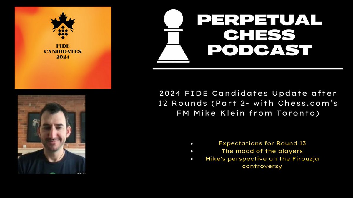 Two more #fidecandidates2024 bonus pods! - FM Dalton Perrine joined me to assess & look forward after attending round 12 - @ChessMike on the historical context, the players' mindsets, and the Alireza Shoe Controversy I can't wait to see how this fascinating tournament ends!