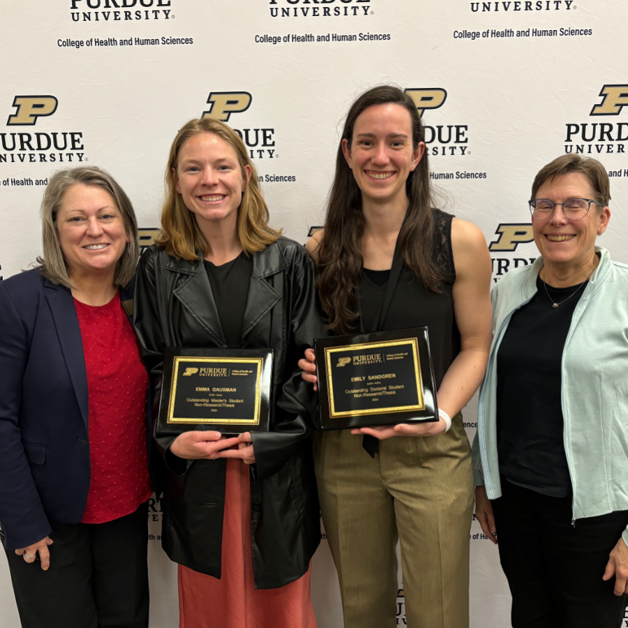 Congratulations to @GradPurdue Emily Sandgren on being selected as this year’s @PurdueHHS Outstanding Doctoral Student Non-Research / Thesis awardee, and Emma Gausman on being selected as this year’s HHS Outstanding Masters Student Non-Research / Thesis awardee!👏💛 #PurdueSLHS