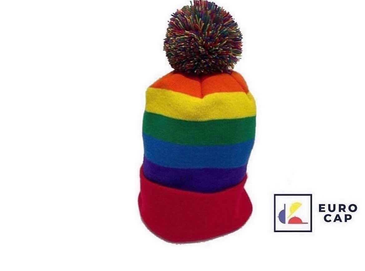 Rainbow pride beanie! Low minimum order, available to purchase now! 🌈 #bespoke #madeinengland #custom #ukproducts #ukproduced #madeinuk #lowminimumorder