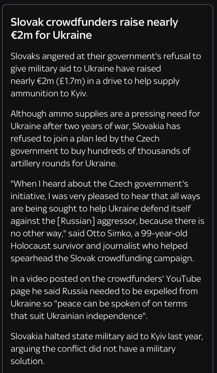🇸🇰 #Slovaks have raised almost 2 million euros for ammunition for the Ukrainian military The publication writes that the Slovak authorities refused to join the Czech government's initiative on ammunition for #Ukraine, but despite this, the Slovaks decided to raise the money on…