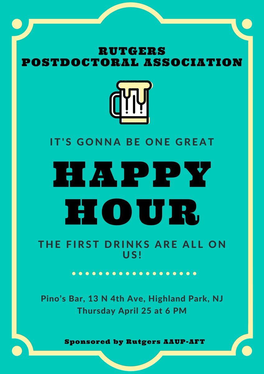 📢 Calling all Postdocs! 🌟 Join us for a PDA Happy Hour, where the first round is on us! 🍻🎉 Celebrate the end of the week and connect with your fellow postdocs in a relaxed and vibrant atmosphere. Don't miss out on this fantastic opportunity to unwind and socialize.See you!🍻