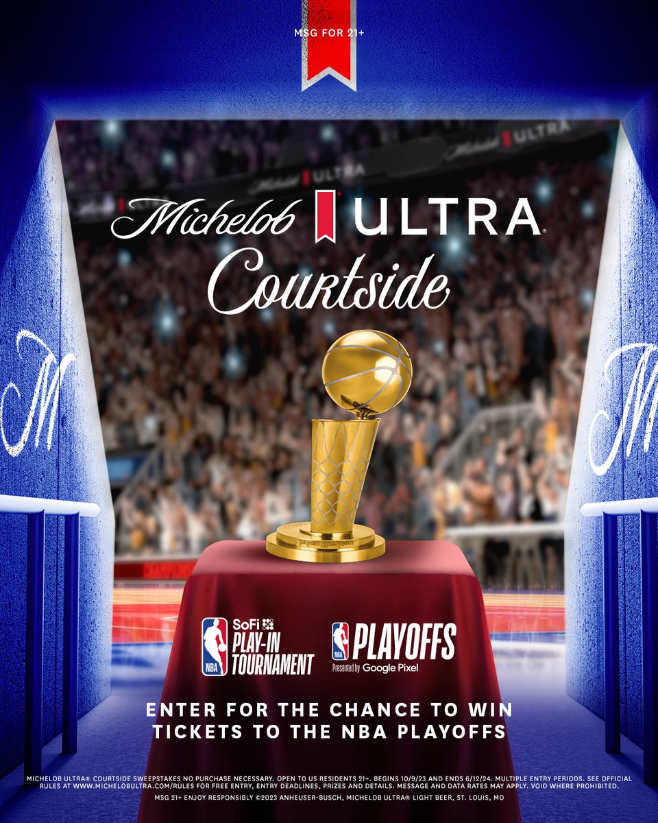 The @NBA Playoffs Presented by Google Pixel​ matchups are about to be locked in! Wanna witness a game in person?​ Visit michelobultra.com/courtside to learn how you could win tickets to the 2024 #NBAPlayoffs! #ULTRACourtside