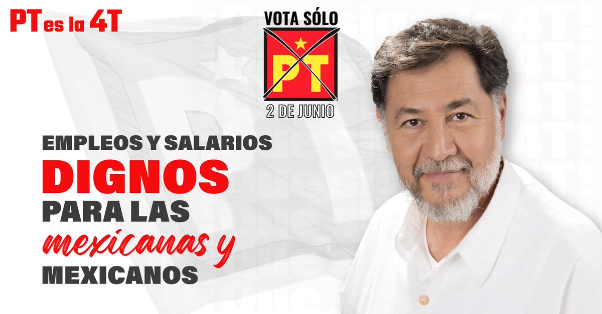 Para que continúe la generación de empleos y salarios dignos para las y los mexicanos, ¡VOTA TODO PT! #PTesla4T #VotaTodoPT