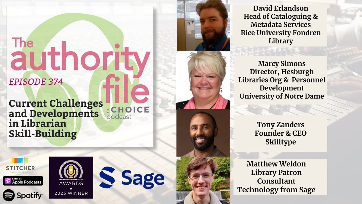 In the second of a four-part series of The Authority File podcast from @Choice_Reviews, guests discuss the challenges today’s library leaders face. What facet of librarianship is not traditionally taught in library schools? Listen to the episode now: choice360.org/podcasts/episo…