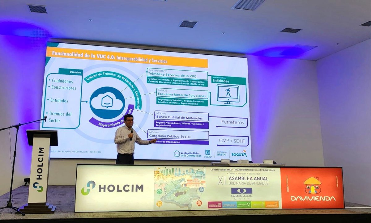 habitatbogota's tweet photo. Nuestro subdirector de Apoyo a la Construcción, Jaime Olaya Amado, compartió en la XI Asamblea Anual Ordinaria de Afiliados de @CamacolMeta las estrategias implementadas en la Cadena de Urbanismo y Construcción en Bogotá, destacando nuestra herramienta VUC como un caso de éxito. https://t.co/3hCXTL1wdW