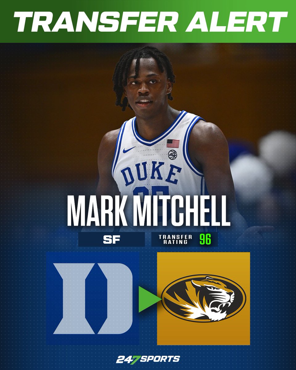 Duke transfer Mark Mitchell tells @247sports that he has committed to #Missouri. One of the top 10 ranked players in the @247SportsPortal 247sports.com/college/transf…