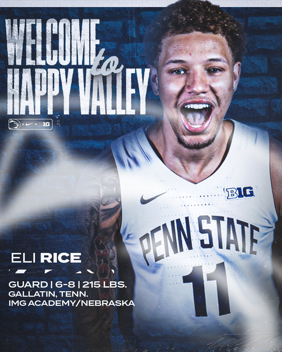 PennStateMBB's tweet photo. Officially a Nittany Lion 🦁 Welcome to the Penn State basketball family, @iamelirice! 

🔗: https://t.co/tyJG8Jkz4C

#WeAre https://t.co/j151HxHK5p