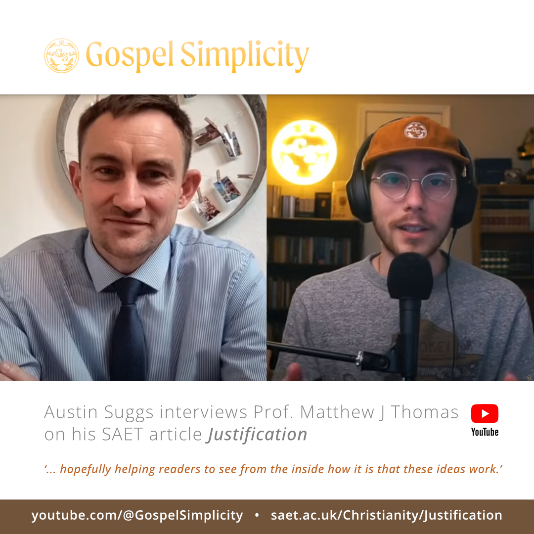 Watch Austin Suggs’ interview with SAET author Prof. Matthew J. Thomas on Justification: youtube.com/watch?v=C25p_R…. Read: saet.ac.uk/Christianity/J… Join our mailing list. Email selby-sympa@st-andrews.ac.uk, and put 'subscribe saet-info' in the subject line.
