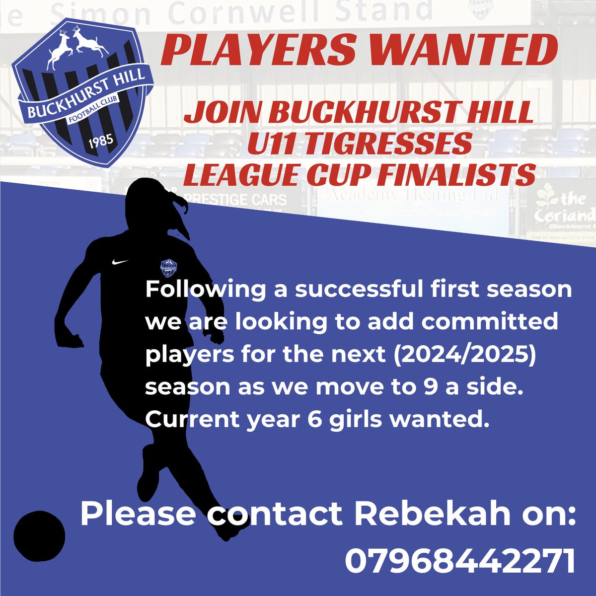 🚨PLAYERS WANTED FOR NEW SEASON 🚨 Under 11s girls.