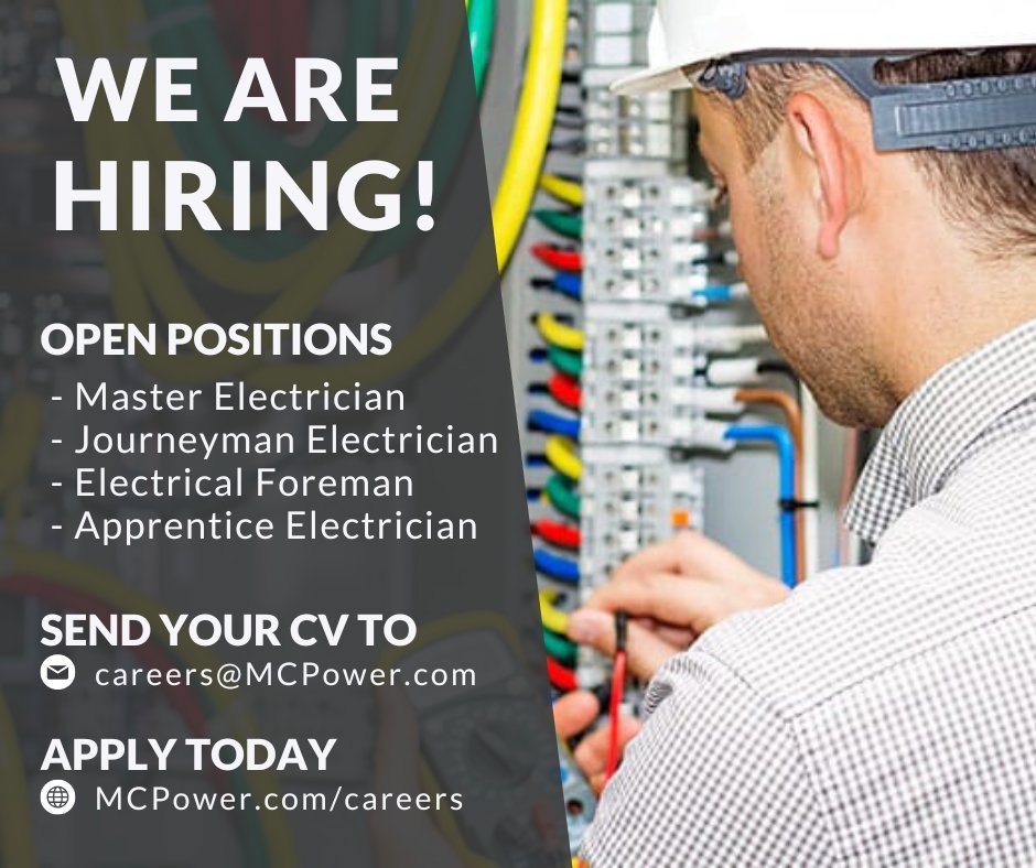 Join our team today! MCPower.com/careers

#PoweringTheFuture #electricaljobs #hiring #solarjobsusa #KansasCityjobs #electricalcontracting