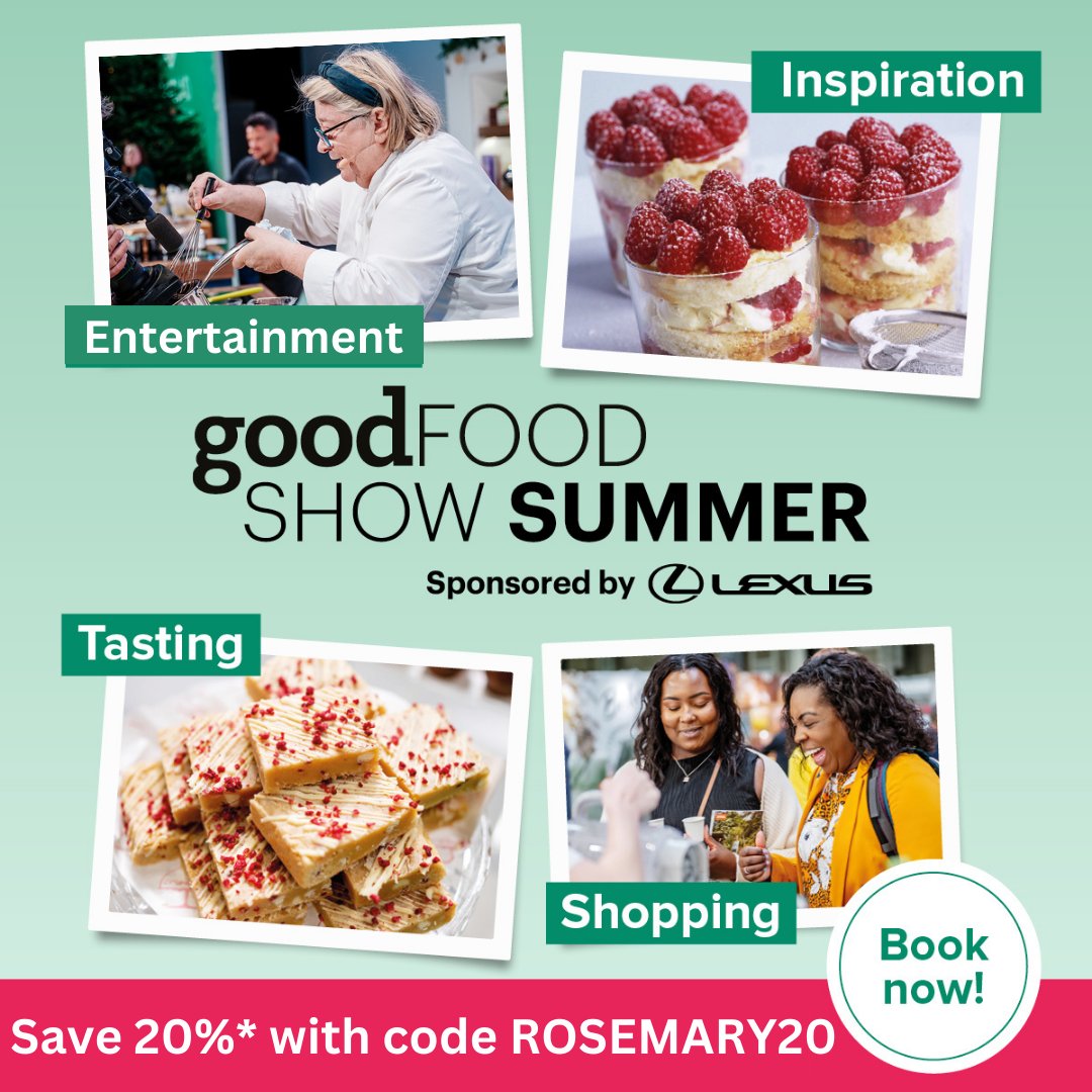 Only a couple of months until the BBC Good Food Show takes place at the NEC! Book your tickets now with the discount code ROSEMARY20 - bbcgoodfoodshowsummer.seetickets.com/content/ticket… T&Cs apply. #BBCGoodFoodShow #NEC ##FoodEvent #FoodieFestival #FoodShow #RosemaryShrager #GoodFoodShow