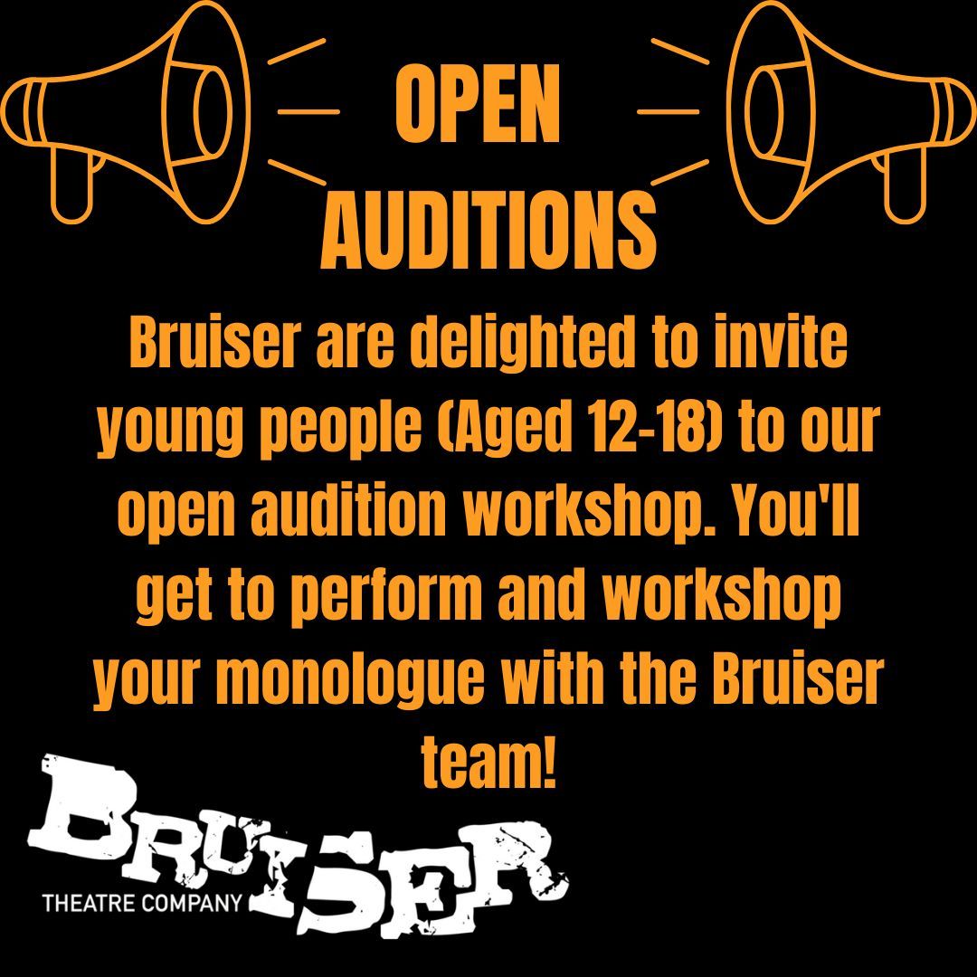 ⚡Open Auditions⚡ Join us tomorrow at Stranmillis Theatre to attend our open audition workshop for young people (Aged 12-18). You'll get to perform and workshop your monologue with the Bruiser team! For more information visit buff.ly/4av2pdU #Bruiser #belfast