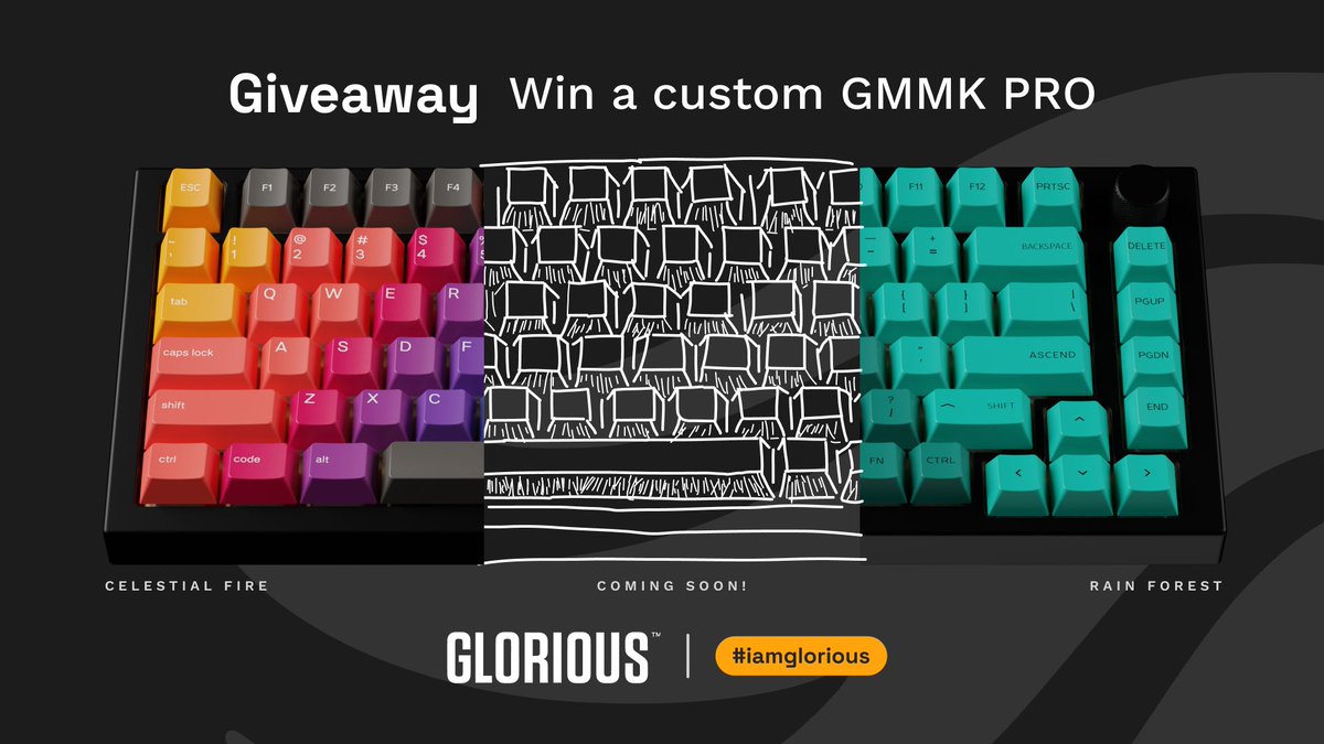 🏆 Custom GMMK PRO Giveaway 🏆

Our newest Limited Edition Keycaps are almost here, it's time to get your dream keyboard to put them on 😏

Instructions 👇
1️⃣ Follow <a href="/Glorious/">GLORIOUS</a>
2️⃣ Like &amp; RT
3️⃣ Tag A Friend
4️⃣ Sign Up For Early Access - bit.ly/KeyCapsules

Ends 4/26 🏆