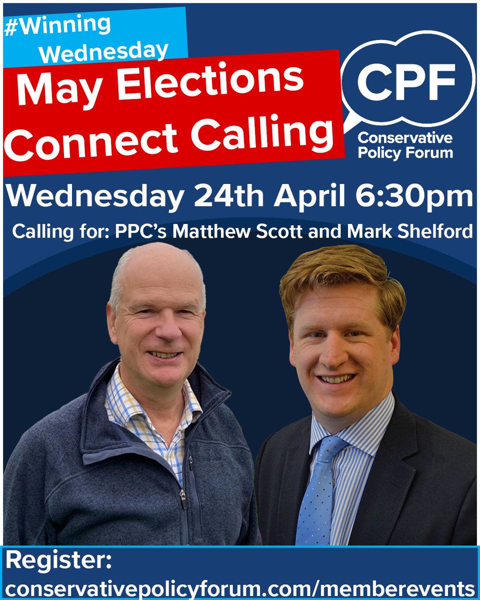 Join us on Wednesday as we continue our connect calling campaign to help our PCC candidates ☎️👮Next calling for @ShelfordMark and @matthewinkent Help us make those vital calls: conservativepolicyforum.com/event-details/… . . . @JohnPenroseNews @ahmereenreza @pennyanneod @FleurButler1