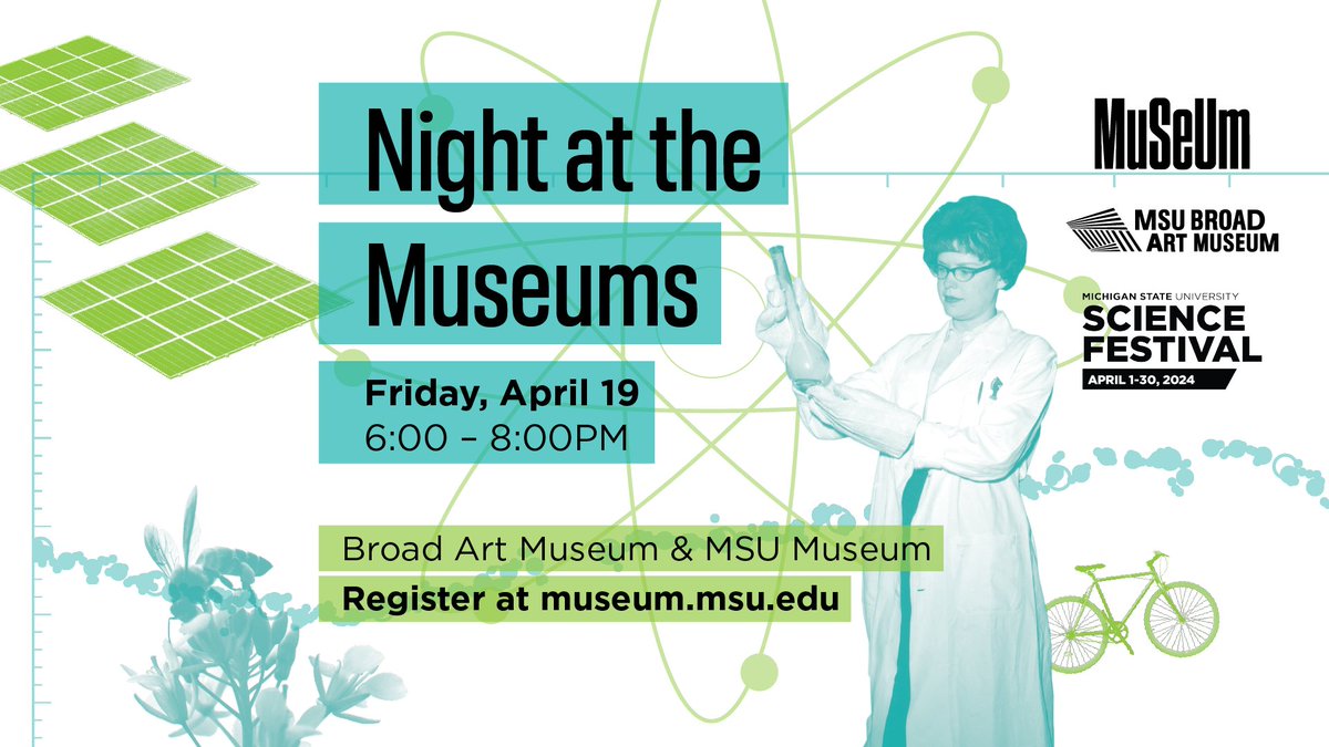 Tonight is Night at the Museums! Will you be there? Come out to enjoy an all-ages evening of science + art-inspired activities at both the MSU Museum and @MSUBroad!