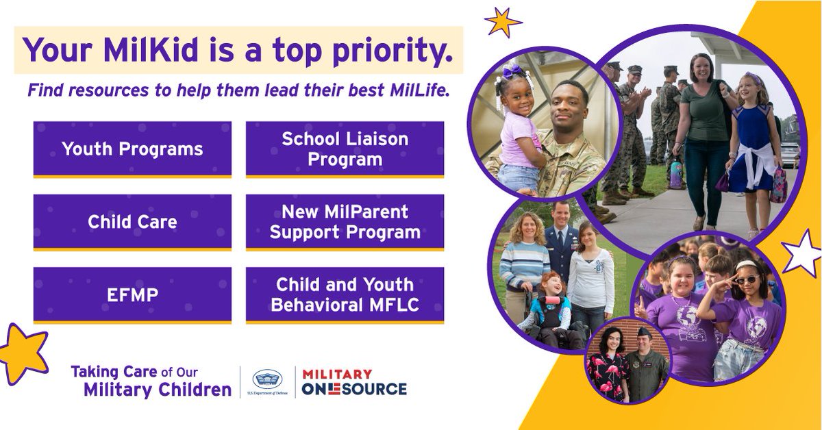 From youth centers 🏓 and school liaisons 📚 to specialty consultations 💬, we've got resources to support MilKids through it all. So, whatever this season of MilLife brings their way, let them know we’ve got their back: militaryonesource.mil/parenting/chil….
