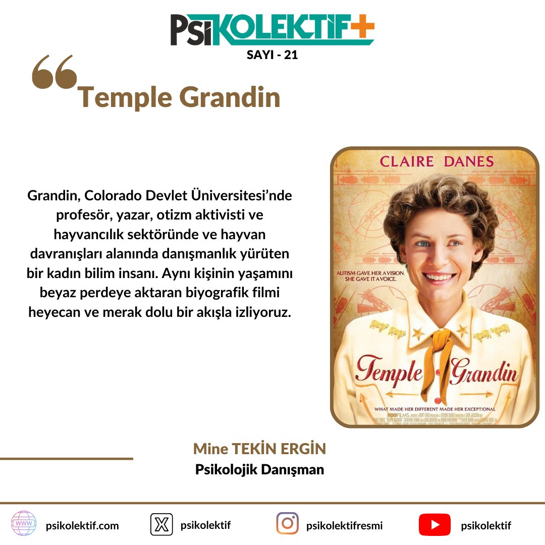 Psikolektif + Dergisinin 21. sayısında Psikolojik Danışman Mine Tekin Ergin (@minetekiinn), ''Temple Grandin'' adlı filmi sizler için inceledi. İncelemeyi ve dergiyi okumak için: psikolektif.com/psikolektif/ps… #psikolektif+, #templegrandin, #filmincelemesi, #kitapincelemesi