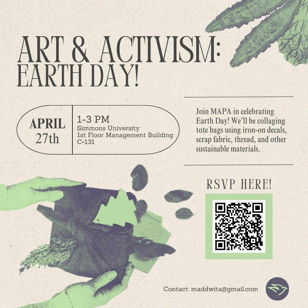 Join MAPA for another Art & Activism series, this time celebrating Earth Day! We’ll be collaging tote bags using iron-on decals, scrap fabric, thread, and other sustainable materials. Supplies will be provided, but feel free to bring your own materials to put into your designs!