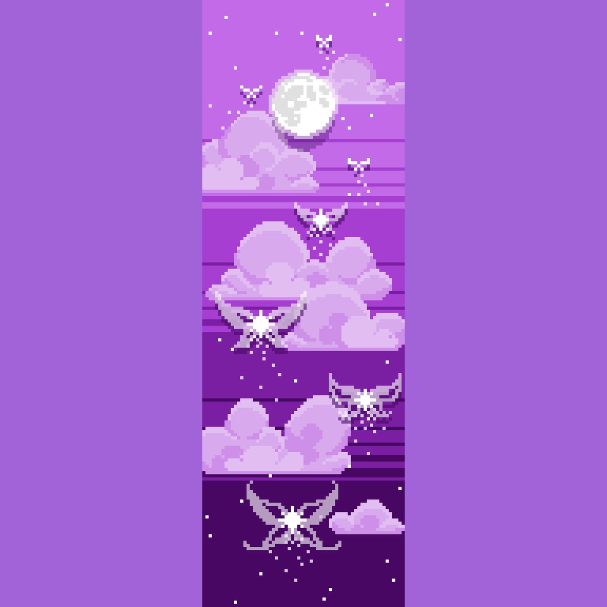Had to redo the concept multiple times to the point of pain and suffering but finally managed to get it right!

#pixelart #aseprite #cuteart #magicart #cute #cutepixelart #bookmark #bookmarkart #kawaiiart #stars #pixelartwork #nightskyart #bookaccessories #butterflyart #skyart